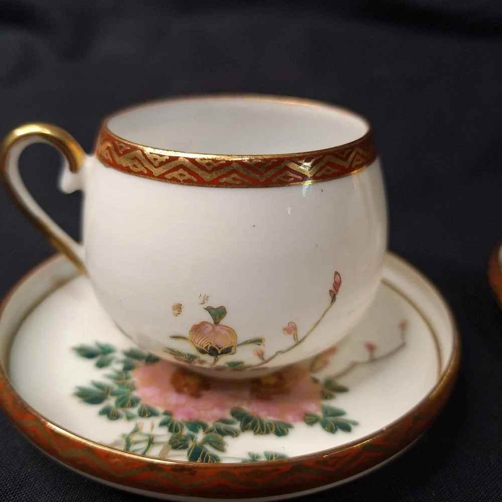 Vintage Set of 2 Soko China Hand Painted Eggshell Porcelain Demitasse Cup Saucer